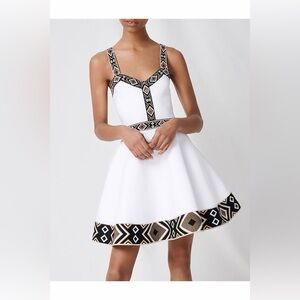 Maje White Dress with Black and Tan Geometric Accents